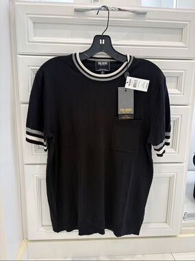 Todd Snyder Black Tipped Crew Italian Yarn Pocket Shirt with White Trim